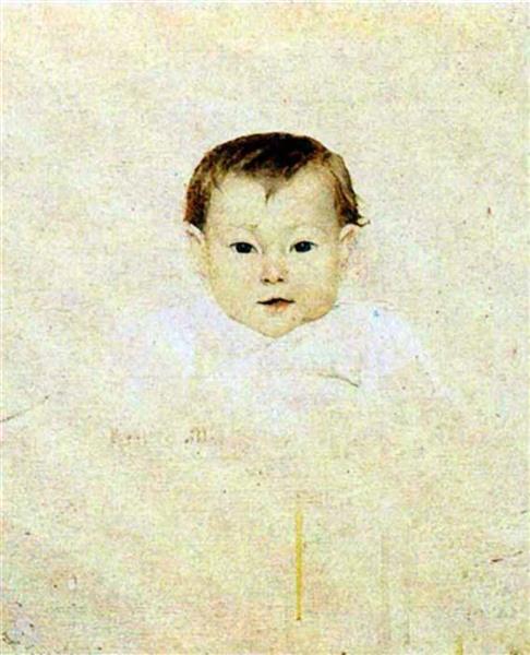 Three Smiles. Baby by Marie Bashkirtseff Realism Art dated 1883