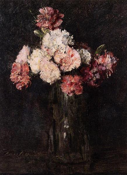 Carnations in a Champagne Glass by Henri Fantin-Latour Realism Art dated 1874