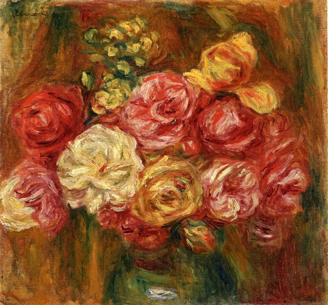 Bouquet of Roses in a Green Vase by Pierre-Auguste Renoir Impressionism Art