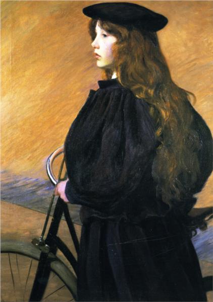 Young Bicyclist by Lilla Cabot Perry Impressionism Art dated 1895