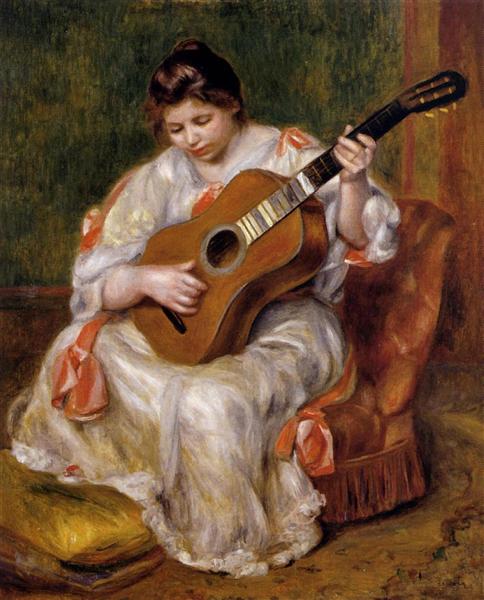 Woman Playing the Guitar by Pierre-Auguste Renoir Realism Art dated 1896