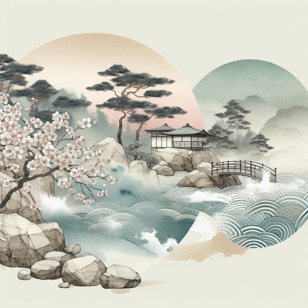 Serenum Natura Japanese Art: A Modern Watercolor of Sandstone Textures