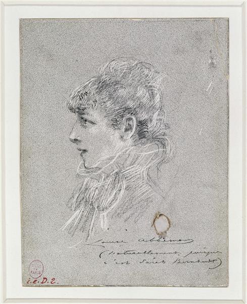 Half Length Portrait of Sarah Bernhardt, Left Profile by Louise Abb&#233;ma