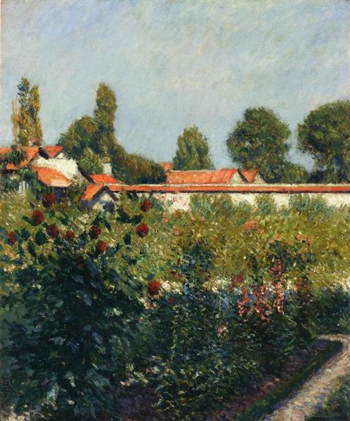 The Garden of Petit Gennevillers, the Pink Roofs by Gustave Caillebotte Impressionism Art dated 1890