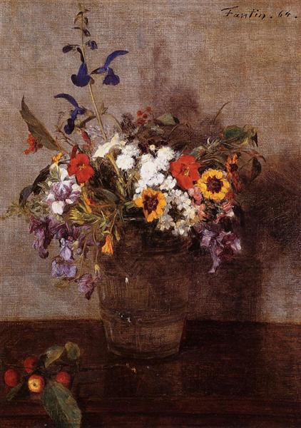 Diverse Flowers by Henri Fantin-Latour Realism Art dated 1864