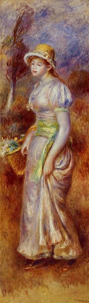 Woman with a Basket of Flowers by Pierre-Auguste Renoir Impressionism Art dated 1890