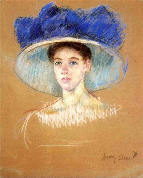 Woman`s Head with Large Hat by Mary Cassatt Impressionism Art dated 1909