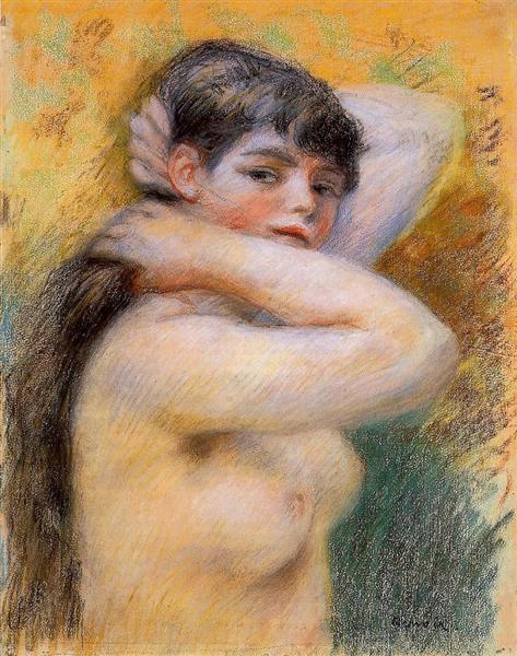 Young Woman at Her Toilette by Pierre-Auguste Renoir Impressionism Art dated 1885