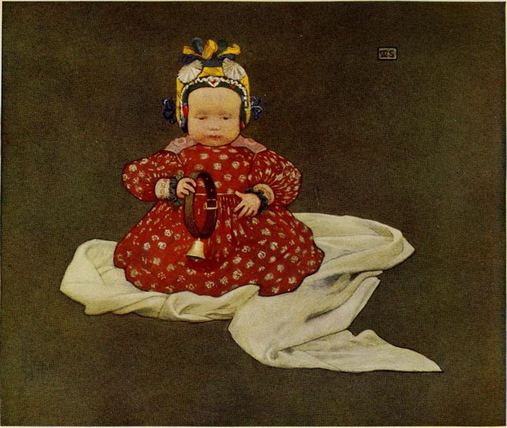 A HUNGARIAN BABY by Marianne Stokes Art Nouveau (Modern) Art dated 1909