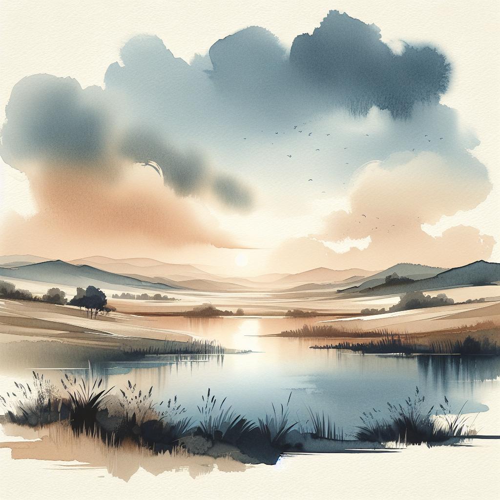 Svadhina Serene Azureus - Modern Watercolor Landscape Art