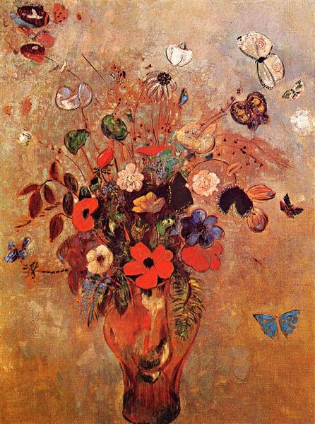 Vase with Flowers and Butterflies by Odilon Redon Realism Art