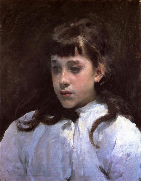 Young Girl Wearing a White Muslin Blouse by John Singer Sargent Realism Art dated 1885