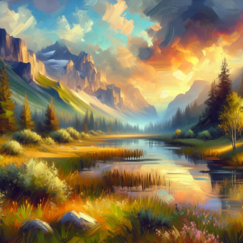 Seraphic Pristinus Vista: Enchanting Landscape Oil Painting