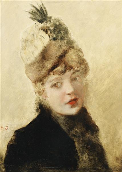 Young Woman Wearing a Hat by Henri Gervex Impressionism Art