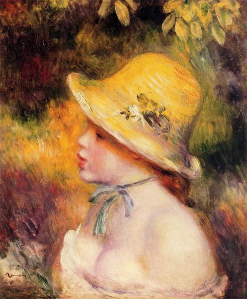 Young Girl in a Straw Hat by Pierre-Auguste Renoir Impressionism Art dated 1890