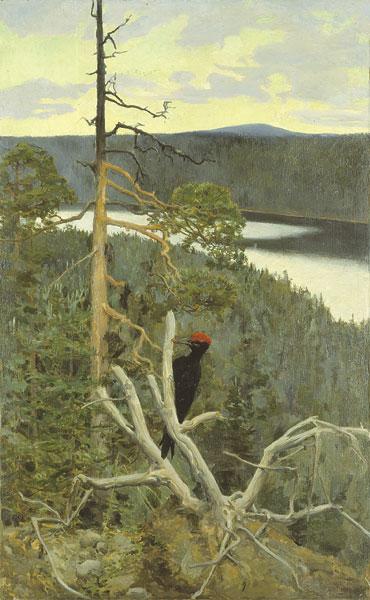 The Great Black Woodpecker by Akseli Gallen-Kallela Romanticism Art dated 1893