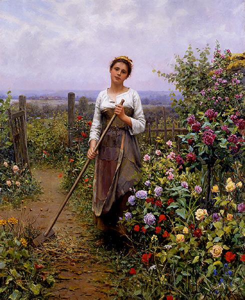 The little gardener by Daniel Ridgway Knight Realism Art dated 1887