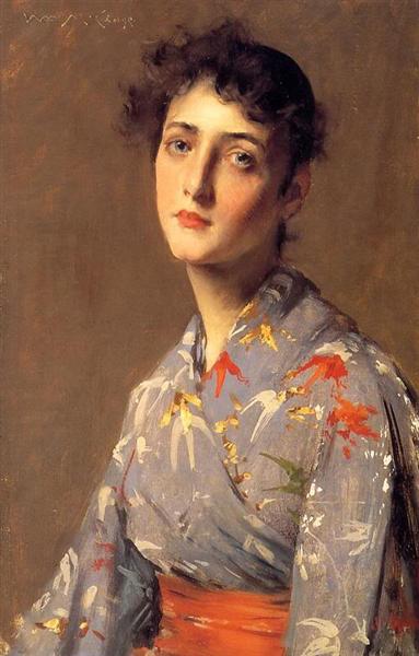 Girl in a Japanese Kimono by William Merritt Chase Japonism Art