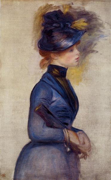 Young Woman in Bright Blue at the Conservatory by Pierre-Auguste Renoir Impressionism Art dated 1877