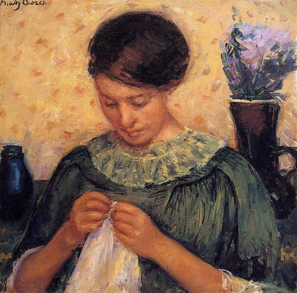 Woman Sewing by Mary Cassatt Impressionism Art dated 1914