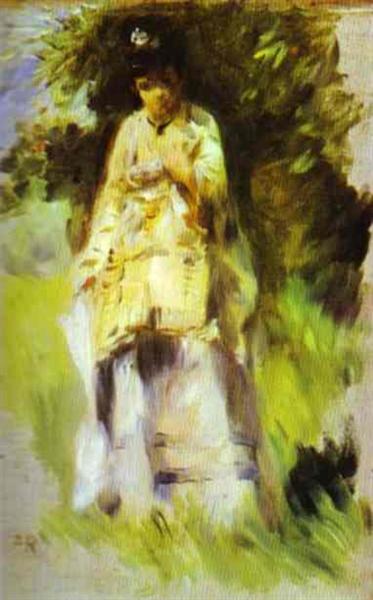 Woman Standing by a Tree by Pierre-Auguste Renoir Impressionism Art