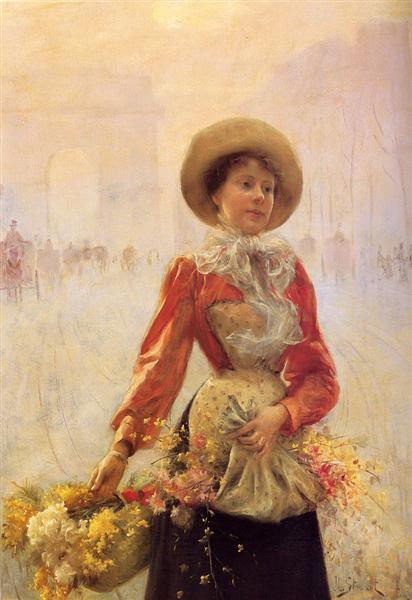 Flower Girl by Julius LeBlanc Stewart Realism Art dated 1890