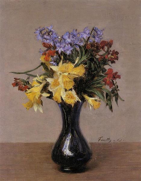 Spring Flowers by Henri Fantin-Latour Realism Art dated 1869