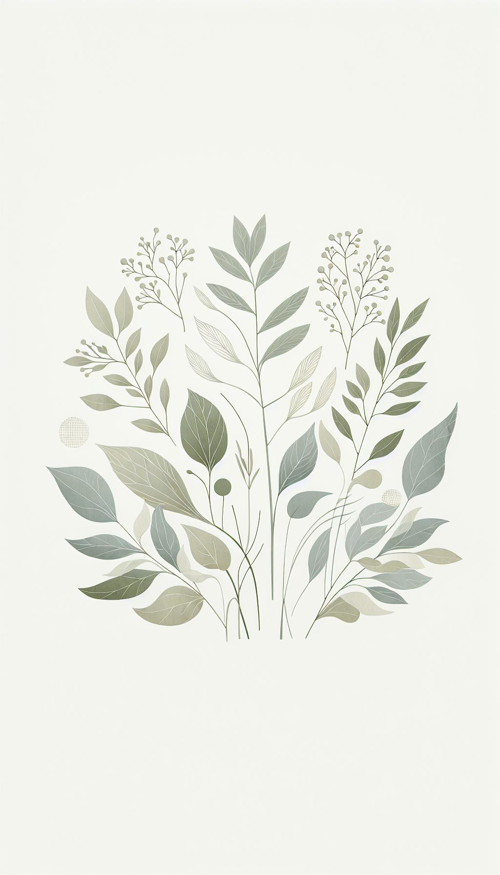 Verdant Aarunya Botanical Art: Modern Watercolor Sage and Off-White Organic Elements