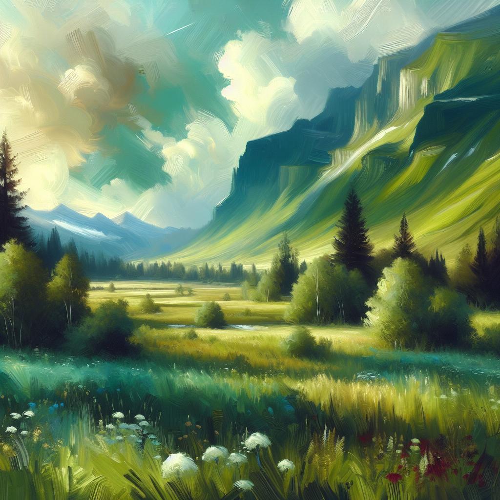 Serene Vistarum Elysian Meadow - Modern Landscape Oil Painting