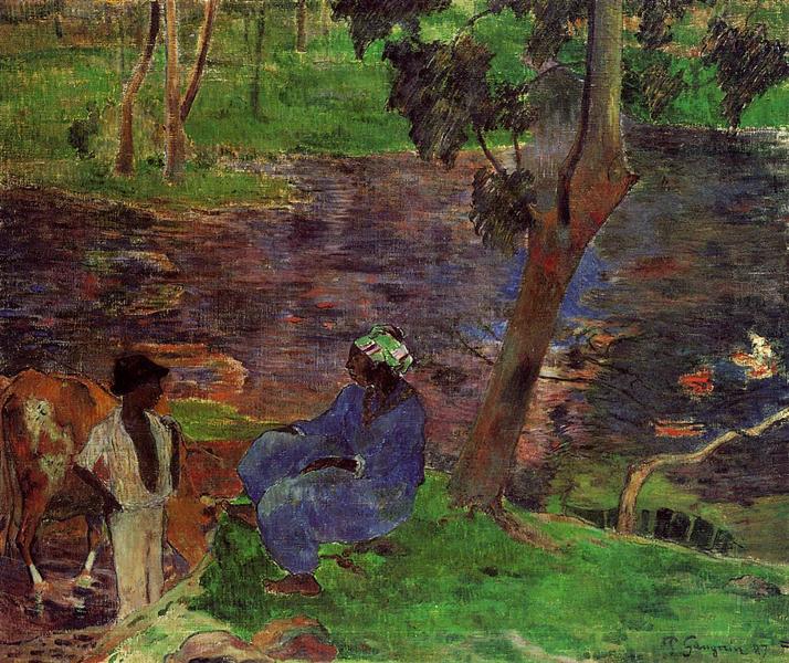 At the pond by Paul Gauguin Post-Impressionism Art dated 1887