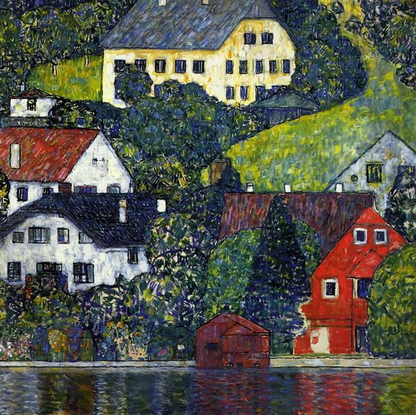 Houses at Unterach on the Attersee by Gustav Klimt Art Nouveau (Modern) Art dated 1916