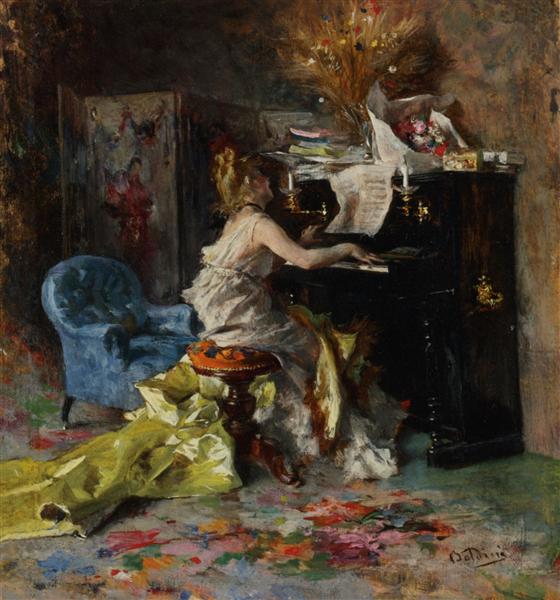 Woman at a Piano by Giovanni Boldini Realism Art dated 1879