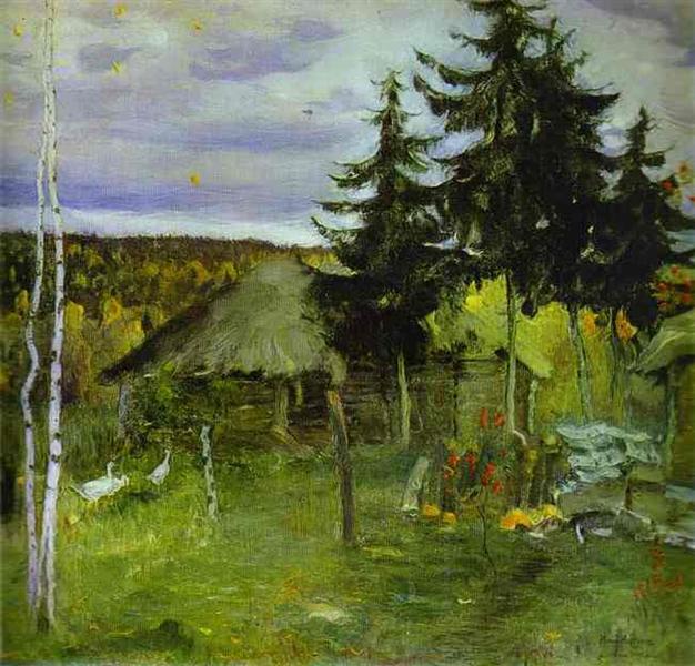 Autumn in a Village by Mikhail Nesterov Impressionism Art dated 1942