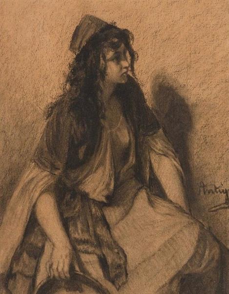 Gypsy with tambourine by Alexandre Antigna Naturalism Art