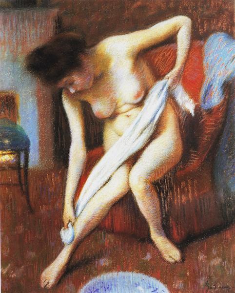 Woman Drying Herself by Federico Zandomeneghi Impressionism Art dated 1898