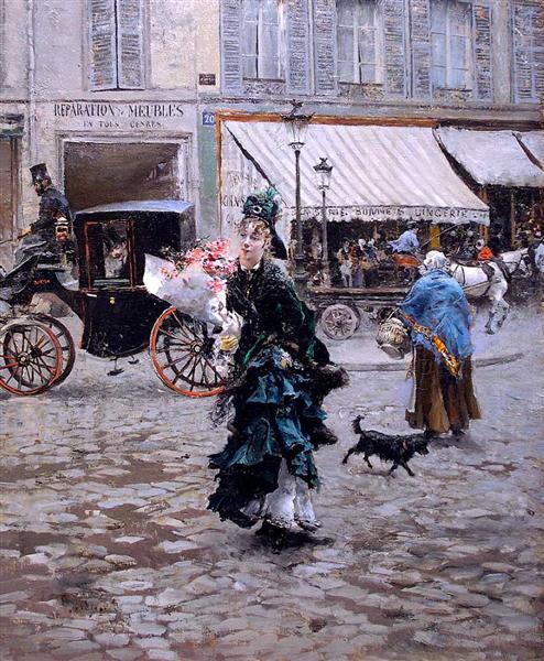 Crossing the Street by Giovanni Boldini Impressionism Art dated 1875