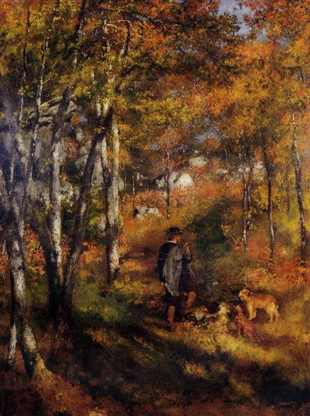 The Painter Jules Le Coeur Walking His Dogs in the Forest of Fontainebleau by Pierre-Auguste Renoir Realism Art dated 1866