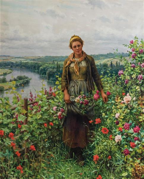 A Maid in Her Garden by Daniel Ridgway Knight Realism Art