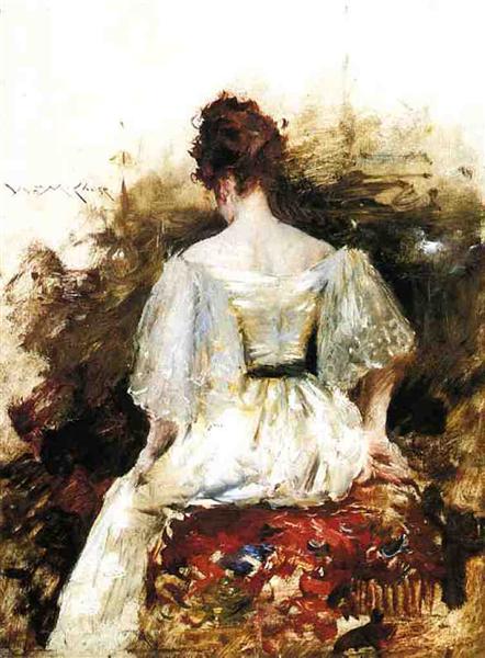 Portrait of a Woman - The White Dress by William Merritt Chase Impressionism Art dated 1890