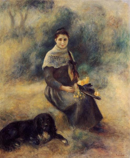 Young Girl with a Dog by Pierre-Auguste Renoir Impressionism Art dated 1888