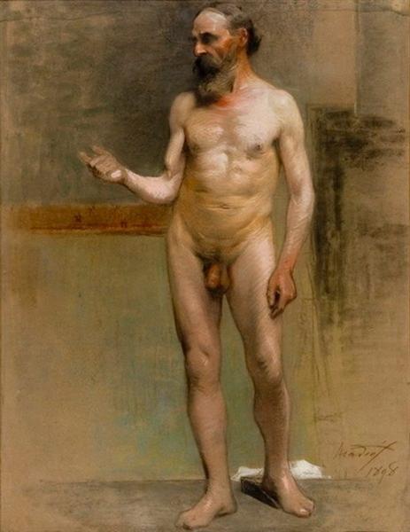 Male nude by Paul Mathiopoulos Realism Art dated 1898