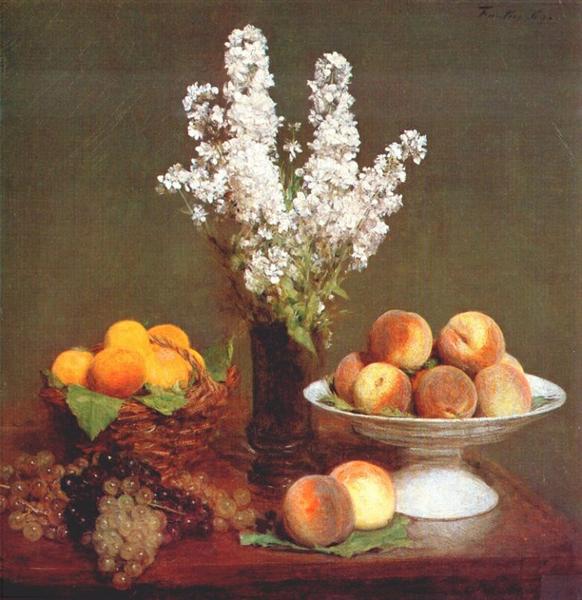 White Rockets and Fruit by Henri Fantin-Latour Realism Art dated 1869