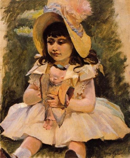 Little Girl with a Japanese Doll by Mary Cassatt Impressionism Art dated 1892