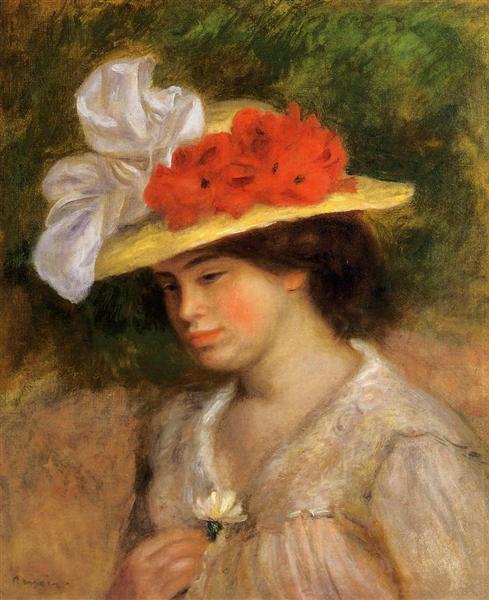 Woman in a Flowered Hat by Pierre-Auguste Renoir Impressionism Art dated 1899