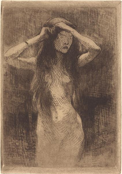 Nude Girl Combing Her Hair by Paul-Albert Besnard Impressionism Art dated 1887