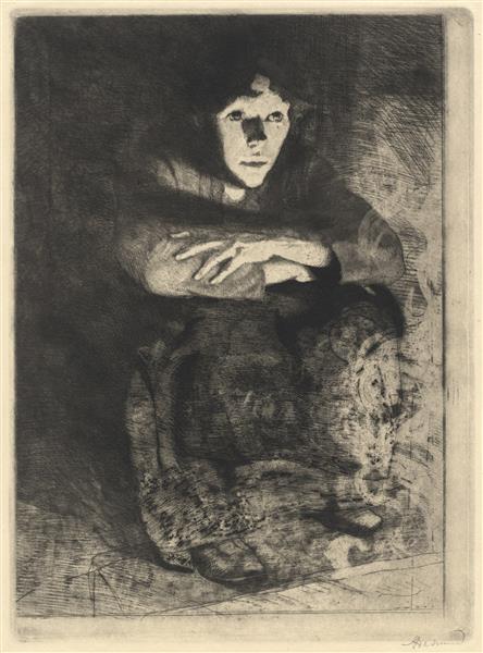 In the Embers by Paul-Albert Besnard Impressionism Art dated 1887