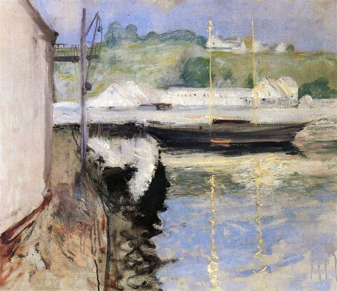 Fish Sheds and Schooner, Gloucester by John Henry Twachtman Impressionism Art dated 1898