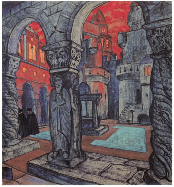 Yard of castle by Nicholas Roerich Art Nouveau (Modern) Art dated 1913