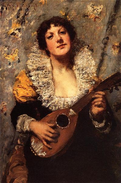 The Mandolin Player by William Merritt Chase Impressionism Art dated 1879