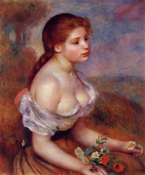 Young Girl with Daisies by Pierre-Auguste Renoir Impressionism Art dated 1889